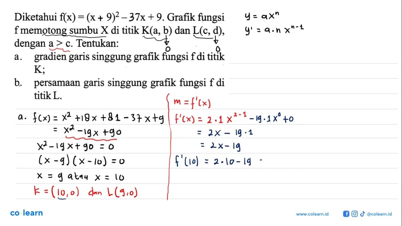 Diketahui f(x)=(x+9)^2-27x+9. Grafik fungsi f memotong