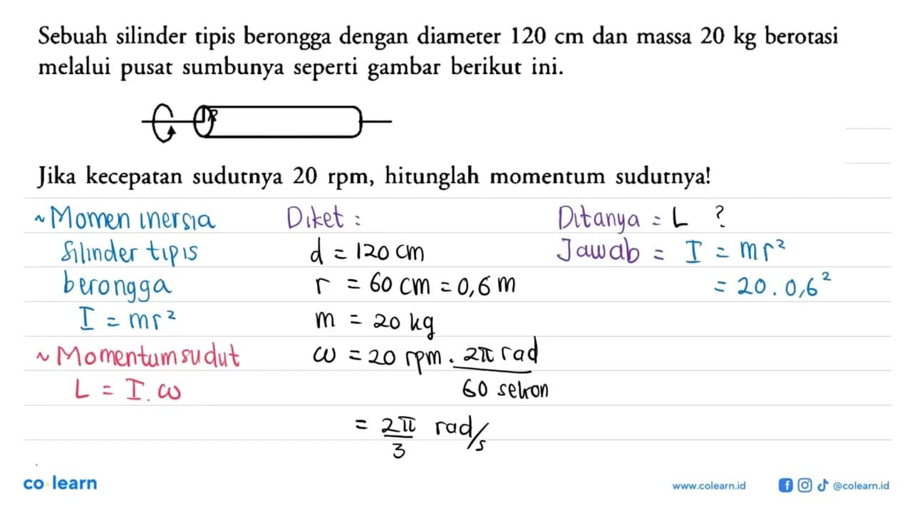 Sebuah silinder tipis berongga dengan diameter 120 cm dan