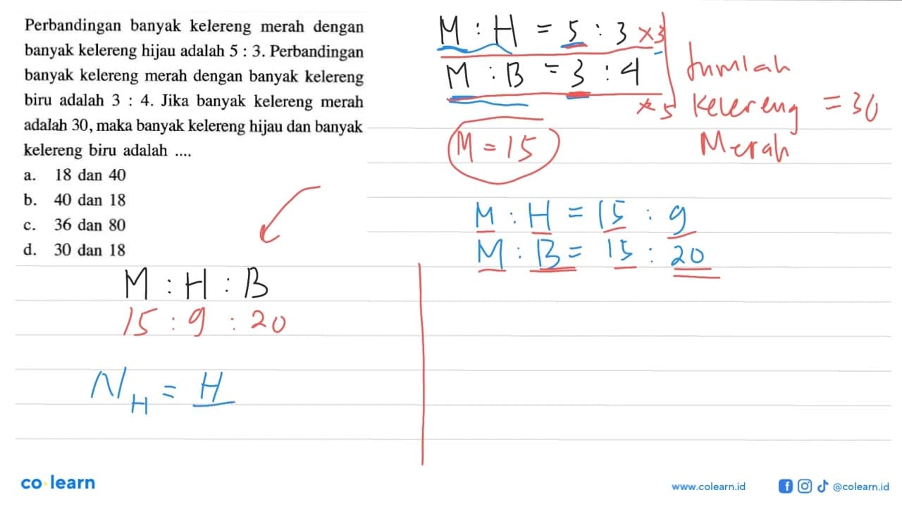 Perbandingan banyak kelereng merah dengan banyak kelereng