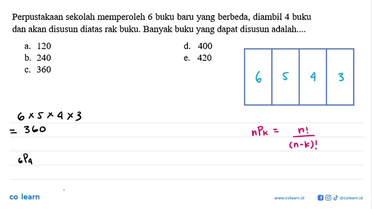 Perpustakaan sekolah memperoleh 6 buku baru yang berbeda,