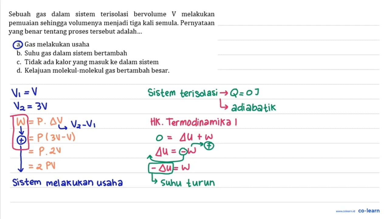 Sebuah gas dalam sistem terisolasi bervolume V melakukan