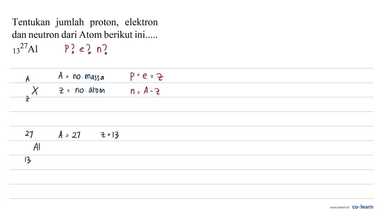 Tentukan jumlah proton, elektron dan neutron dari Atom