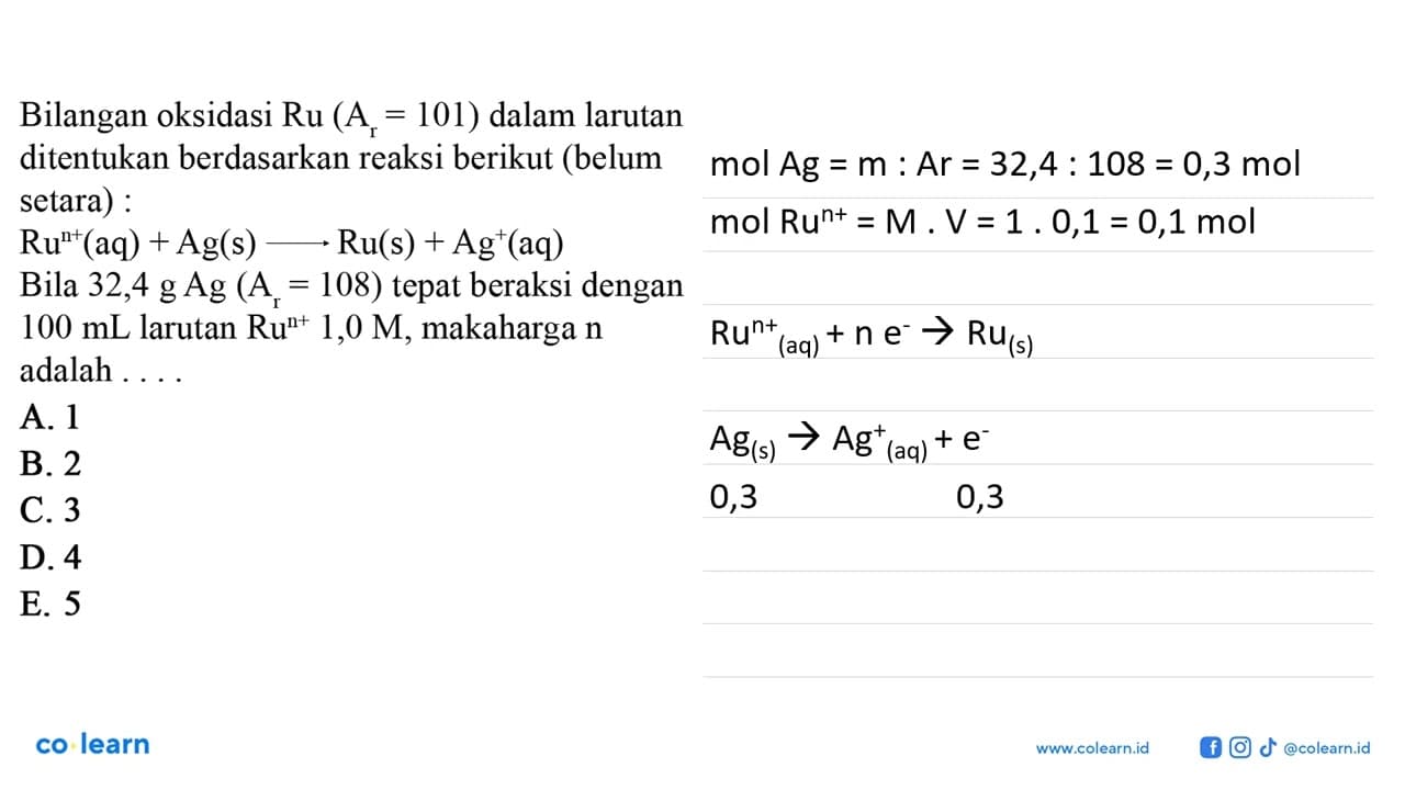 Bilangan oksidasi Ru (Ar = 101) dalam larutan ditentukan