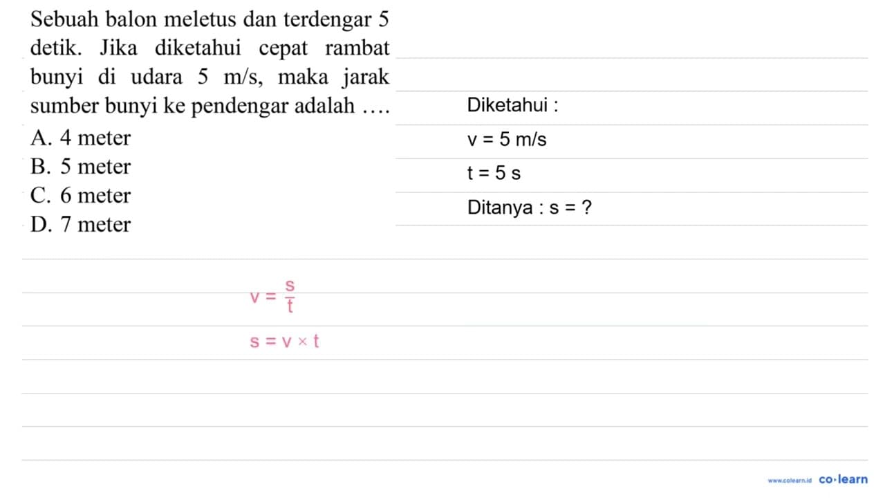 Sebuah balon meletus dan terdengar 5 detik. Jika diketahui