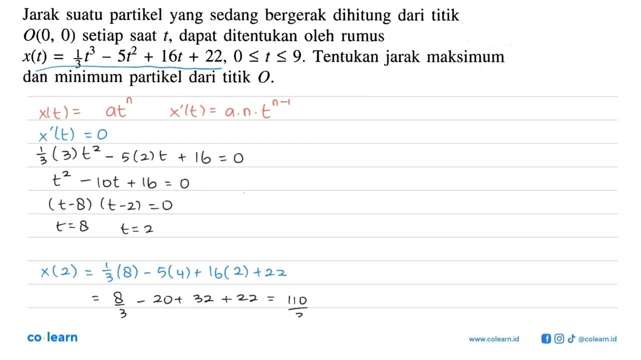 Jarak suatu partikel yang sedang bergerak dihitung dari