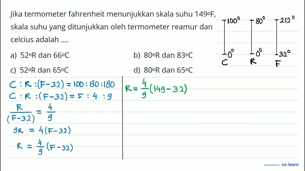 Jika termometer fahrenheit menunjukkan skala suhu 149°F,