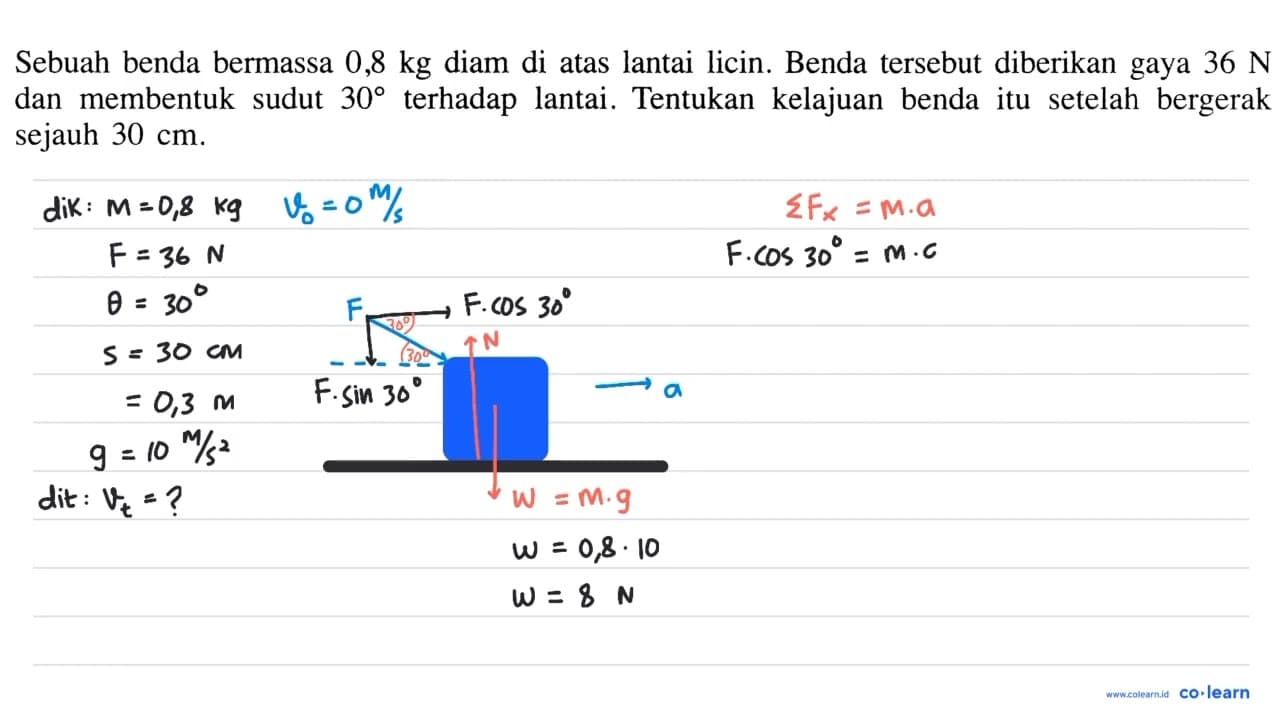 Sebuah benda bermassa 0,8 kg diam di atas lantai licin.