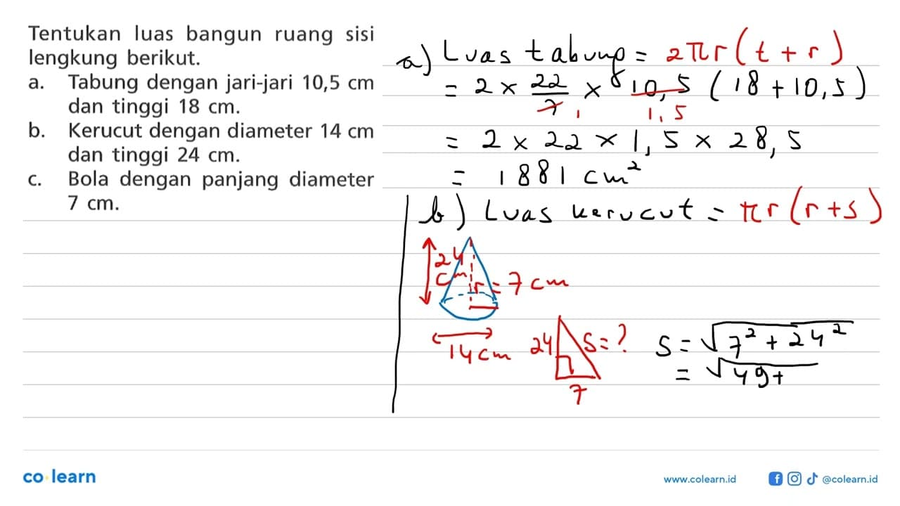 Tentukan luas bangun ruang sisi lengkung berikut.a. Tabung