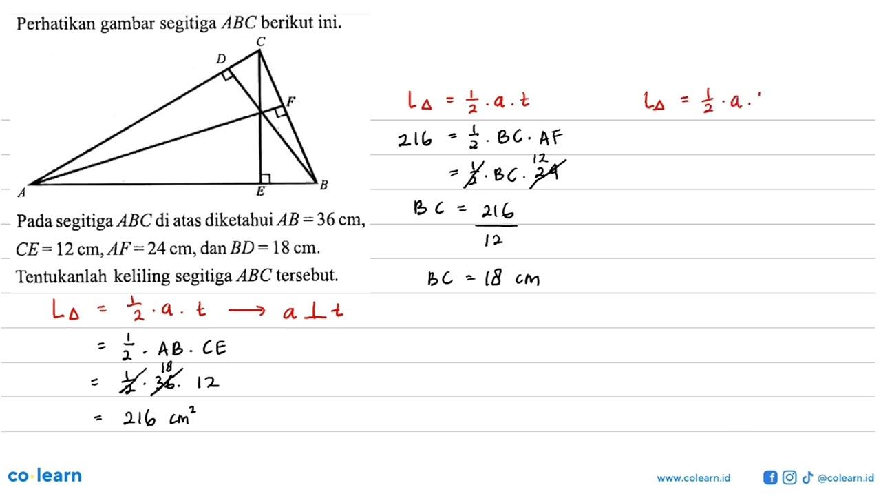 Perhatikan gambar segitiga ABC berikut ini. Pada segitiga