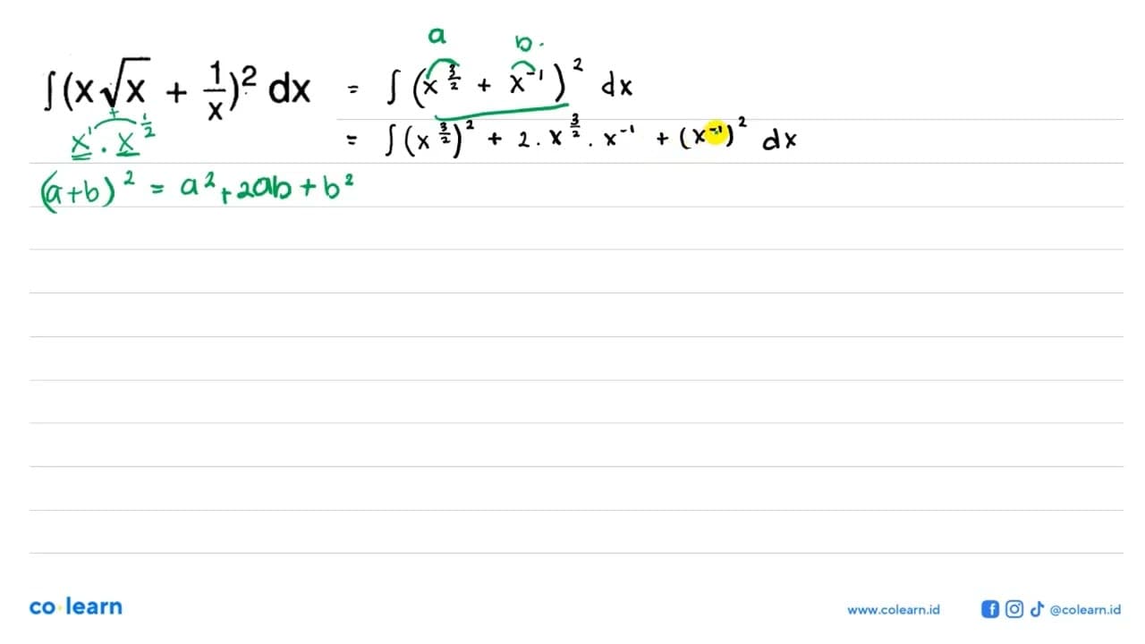 Integral (x akar(x) + 1/x)^2 dx