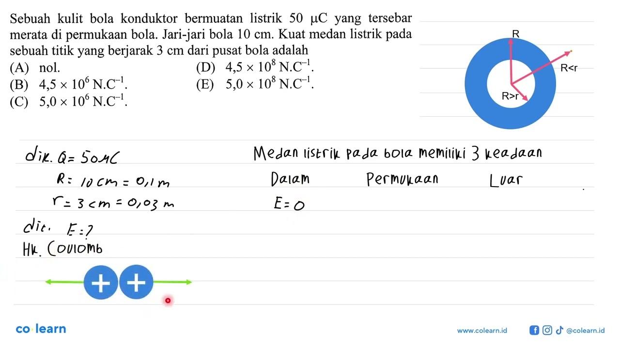 Sebuah kulit bola konduktor bermuatan listrik 5 mu C yang