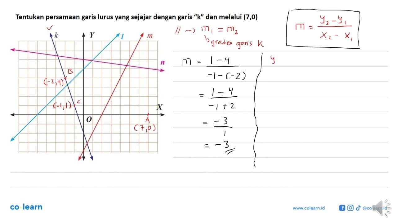 Tentukan persamaan garis lurus sejajar garis k dan melalui