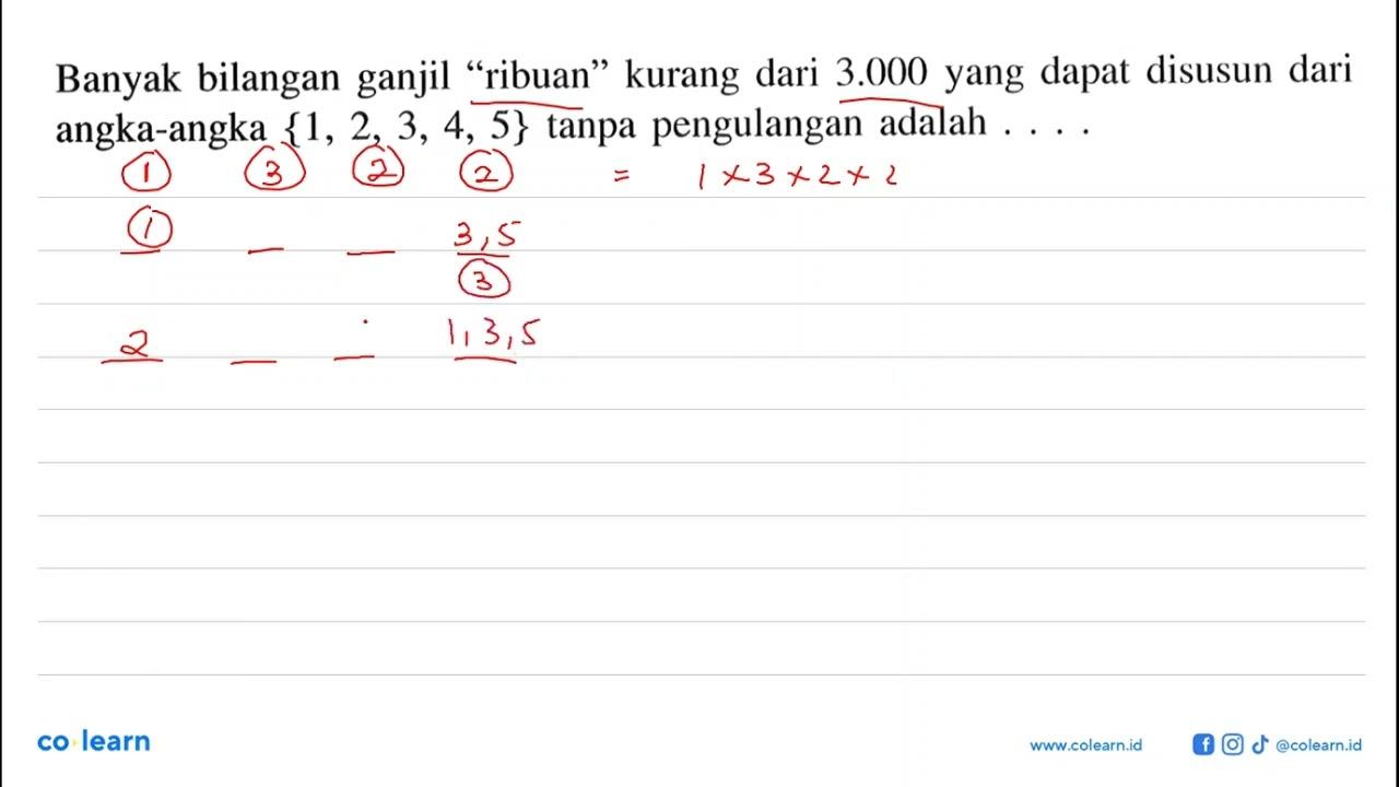 Banyak bilangan ganjil 'ribuan' kurang dari 3.000 yang