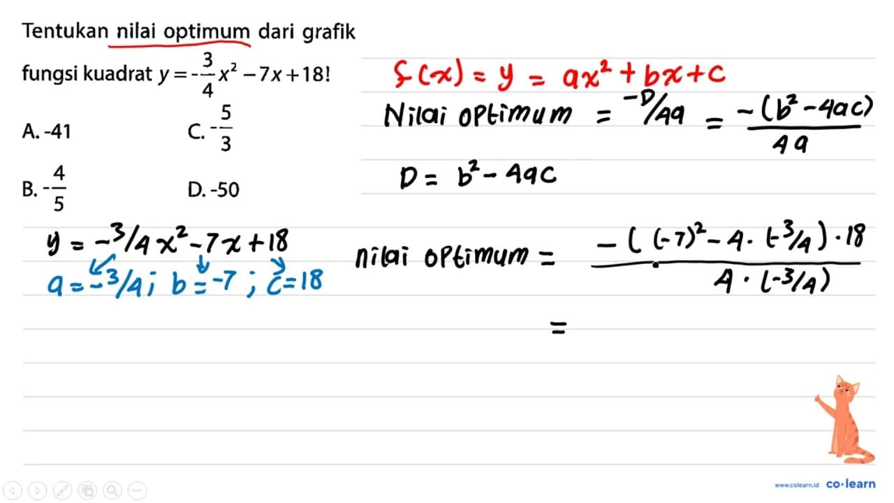 Tentukan nilai optimum dari grafik fungsi kuadrat