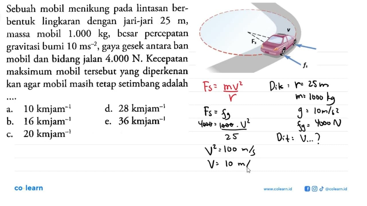 Sebuah mobil menikung pada lintasan berbentuk lingkaran