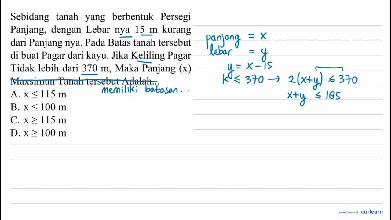 Sebidang tanah yang berbentuk Persegi Panjang, dengan Lebar