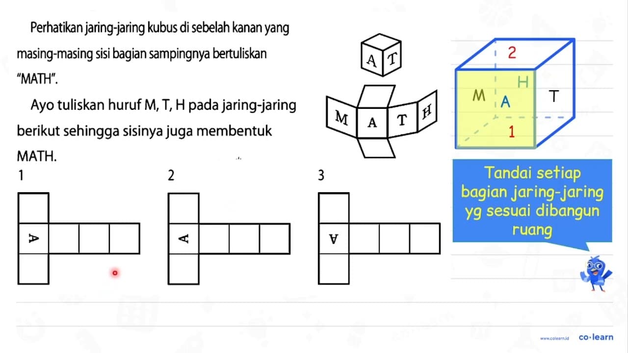 Perhatikan jaring-jaring kubus di sebelah kanan yang