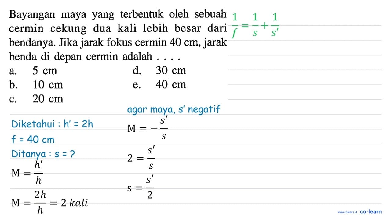 Bayangan maya yang terbentuk oleh sebuah cermin cekung dua