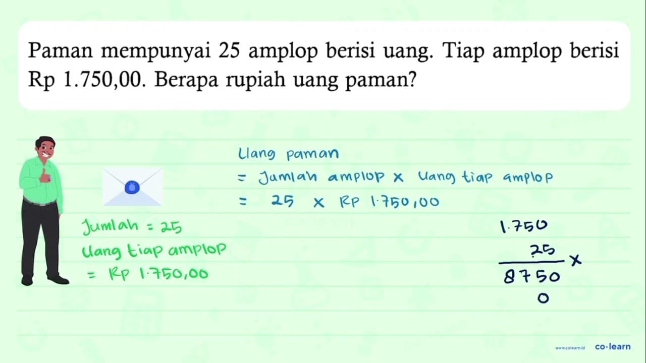 Paman mempunyai 25 amplop berisi uang. Tiap amplop berisi