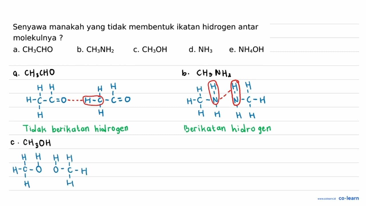 Senyawa manakah yang tidak membentuk ikatan hidrogen antar