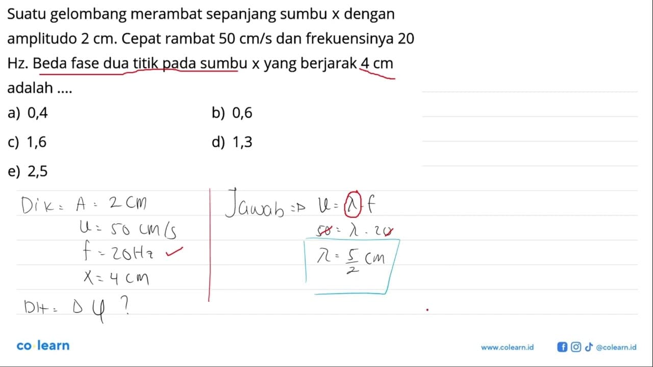 Suatu gelombang merambat sepanjang sumbu x dengan amplitudo