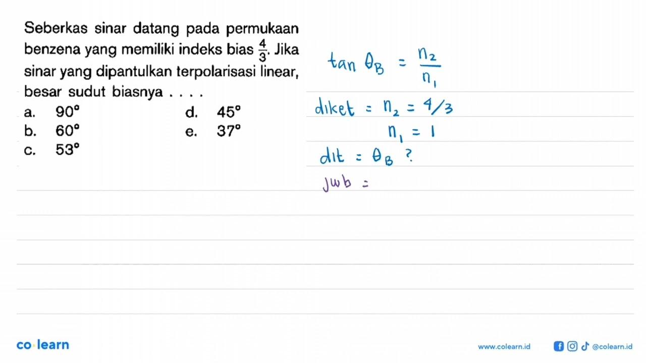 Seberkas sinar datang pada permukaan benzena yang memiliki