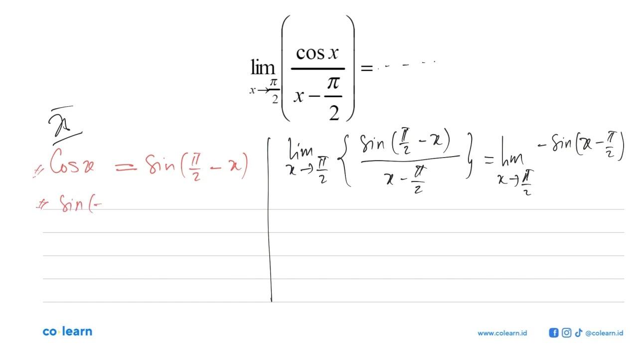 limit x -> pi/2 (cos x/(x-pi/2))=