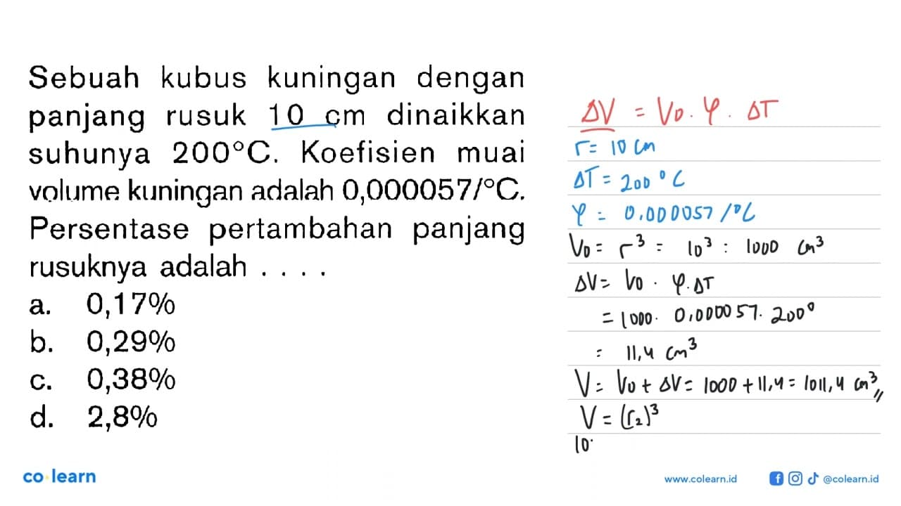 Sebuah kubus kuningan dengan panjang rusuk 10 cm dinaikkan