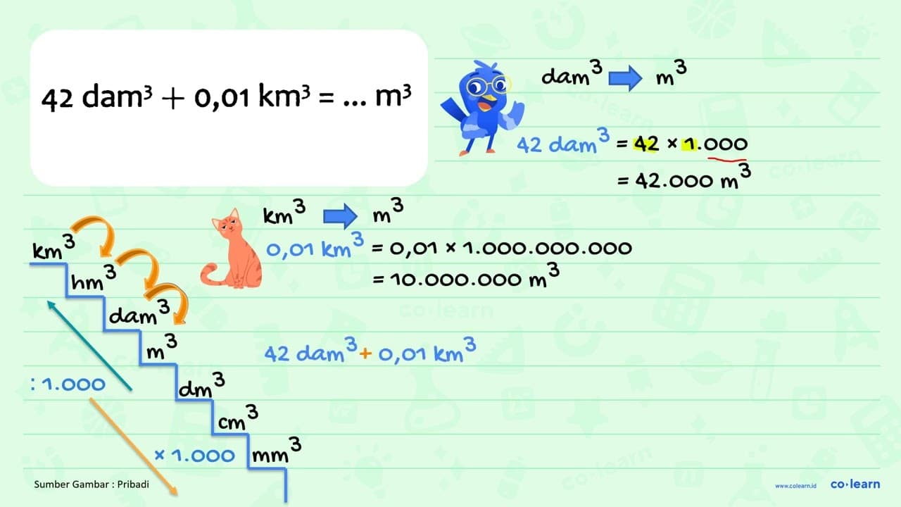 42 dam^3+0,01 km^3=... m^3