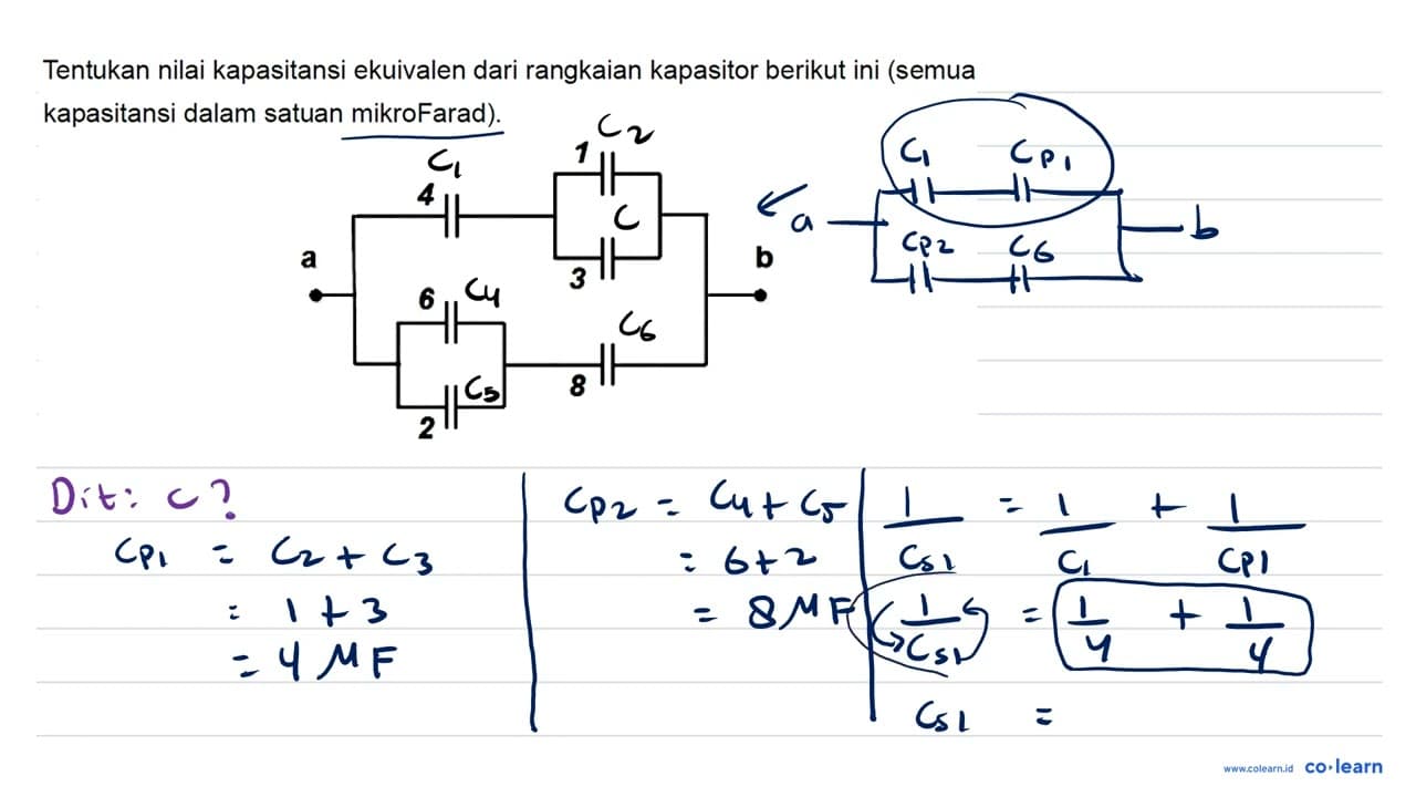 Tentukan nilai kapasitansi ekuivalen dari rangkaian