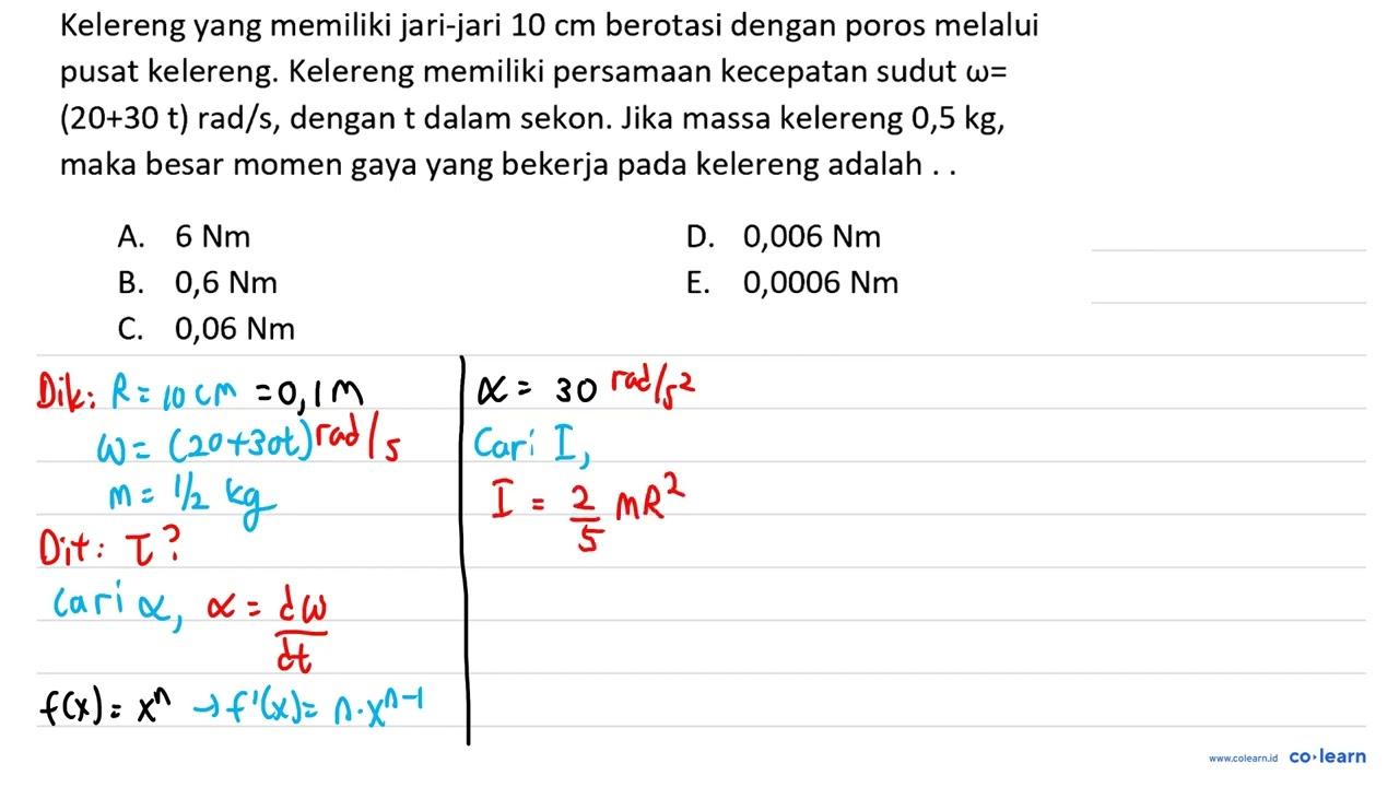 Kelereng yang memiliki jari-jari 10 cm berotasi dengan