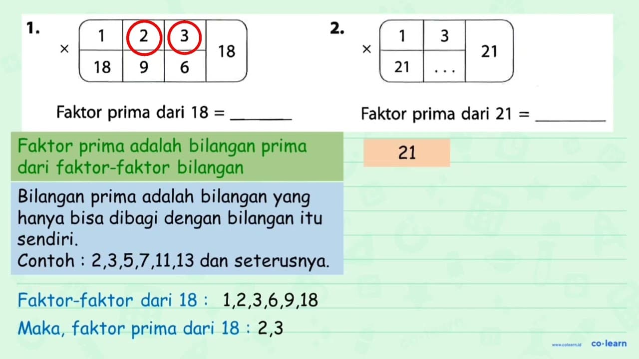 1 . x 1 2 3 18 18 9 6 2. x 1 3 21 21 ... Faktor prima dari