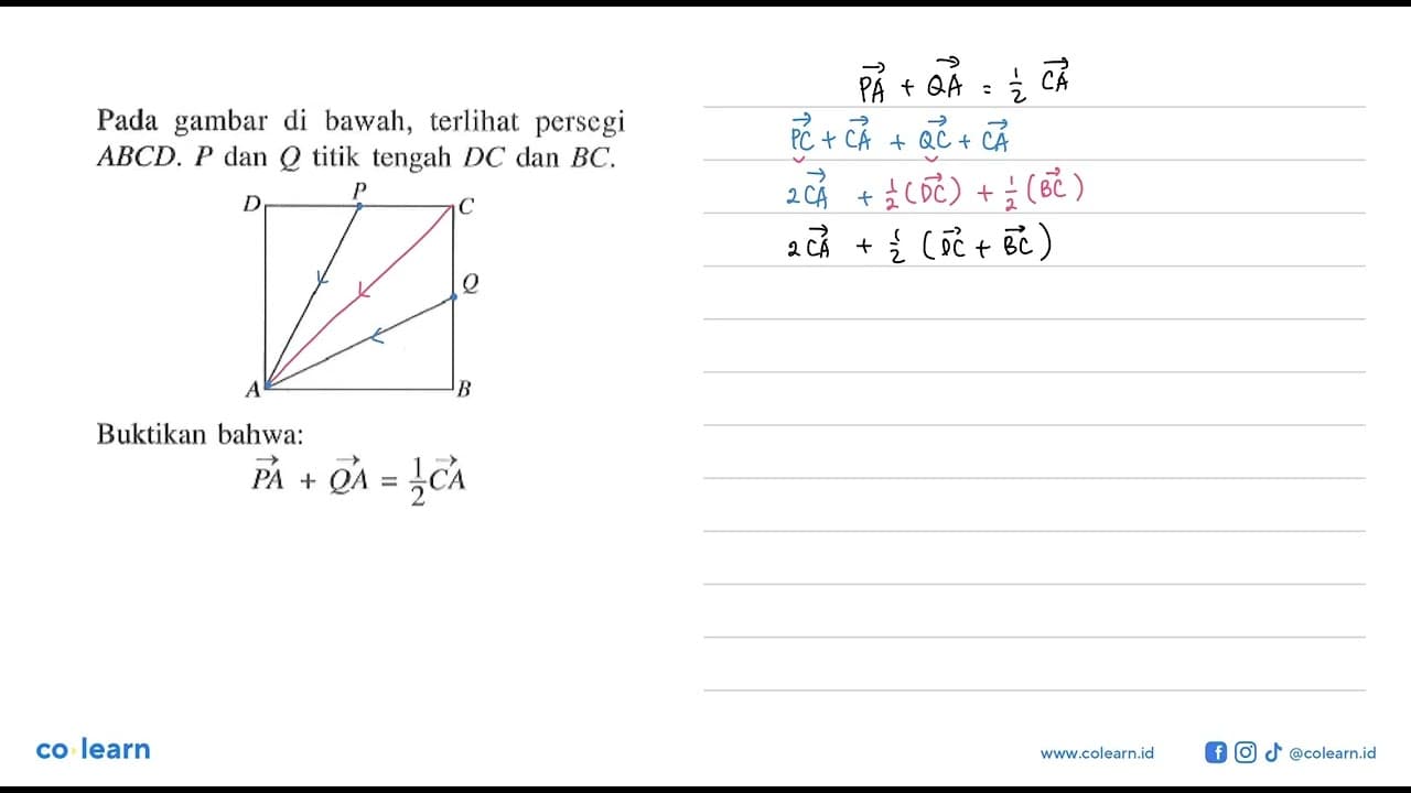 Pada gambar di bawah, terlihat persegi ABCD. P dan Q titik