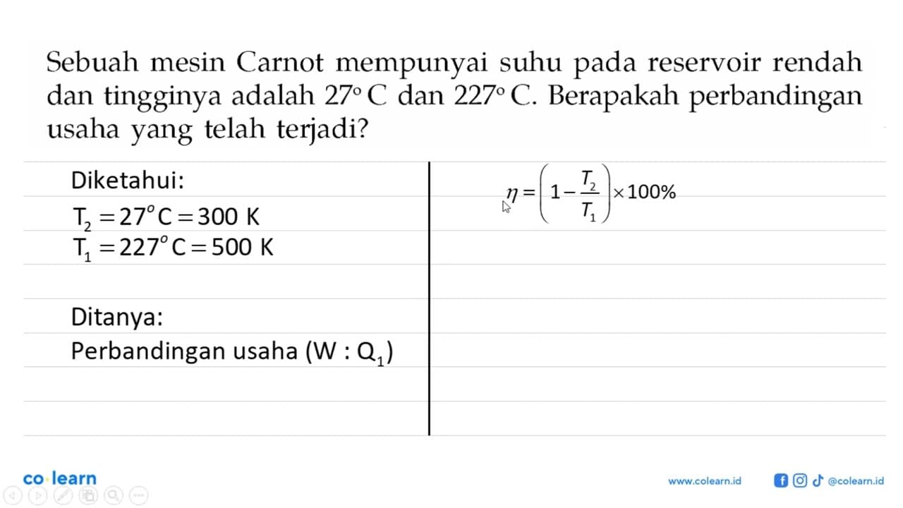 Sebuah mesin Carnot mempunyai suhu pada reservoir rendah