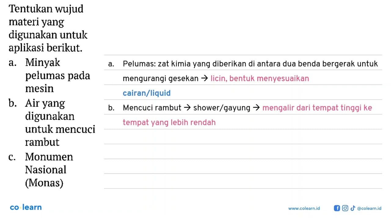 Tentukan wujud materi yang digunakan untuk aplikasi