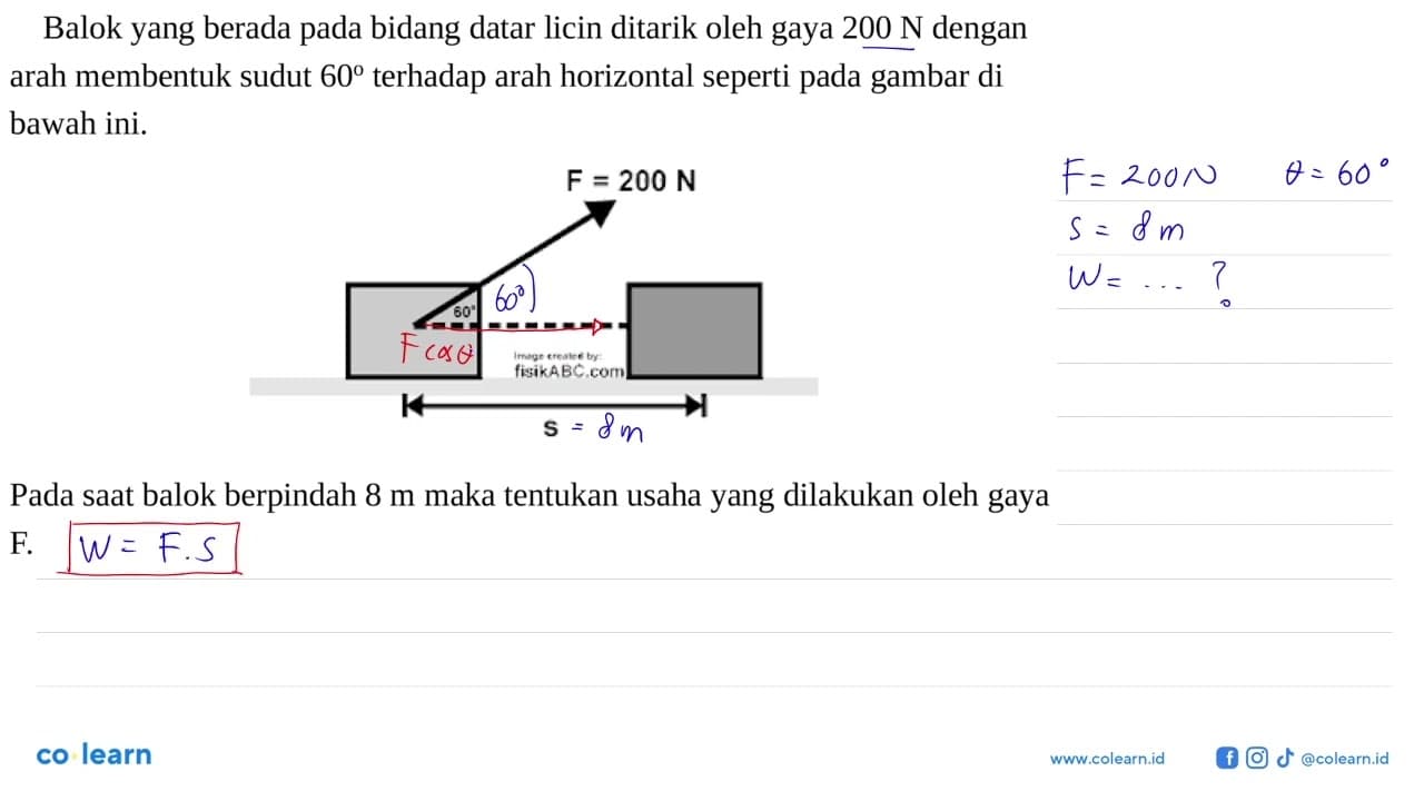 Balok yang berada pada bidang datar licin ditarik oleh gaya