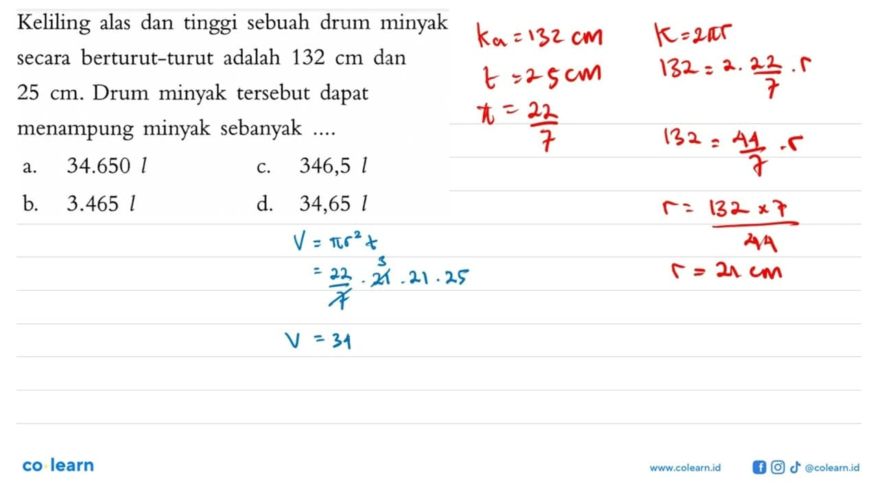 Keliling alas dan tinggi sebuah drum minyak secara