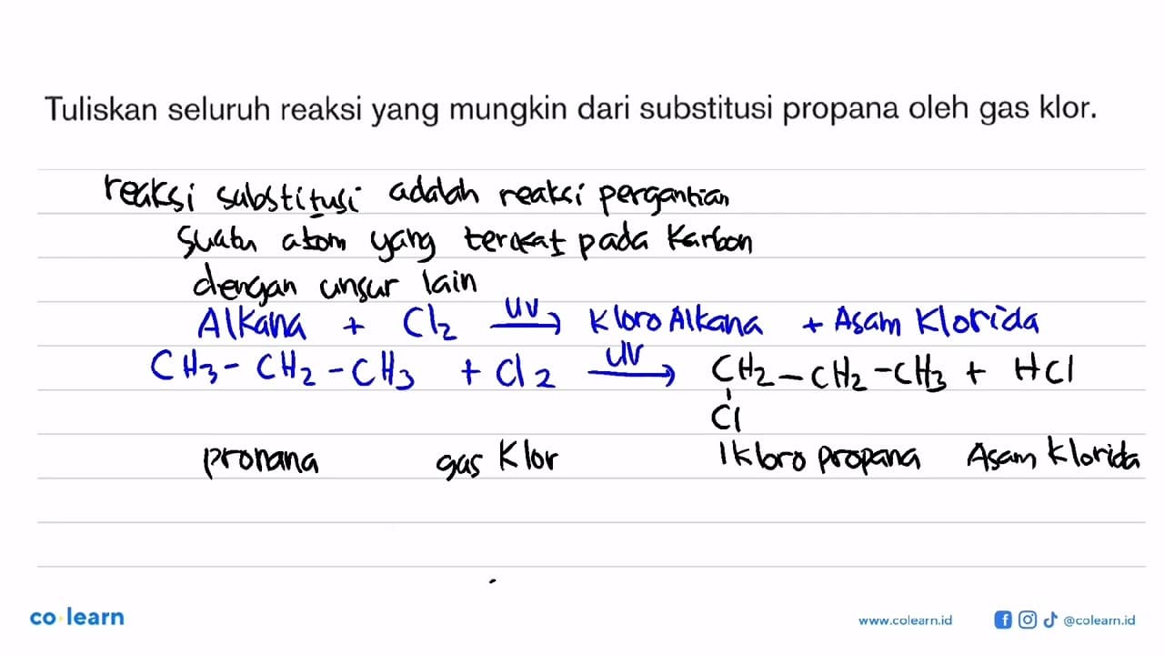 Tuliskan seluruh reaksi yang mungkin dari substitusi