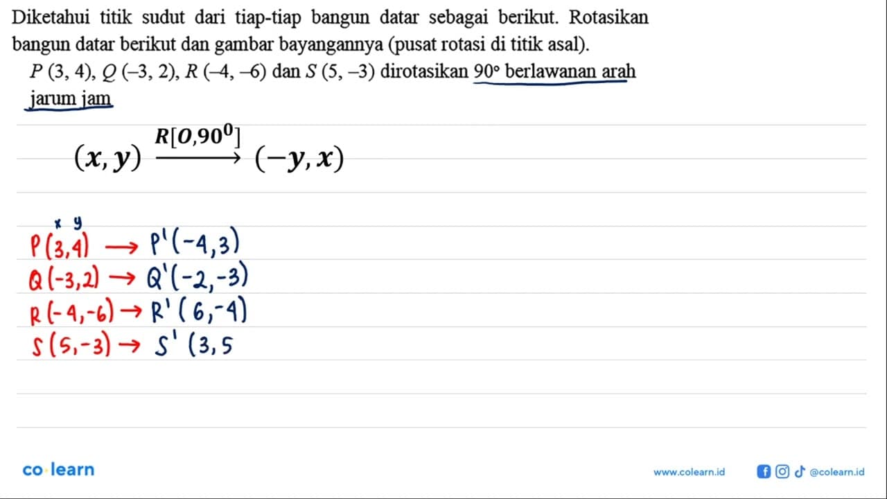 Diketahui titik sudut dari tiap-tiap bangun datar sebagai