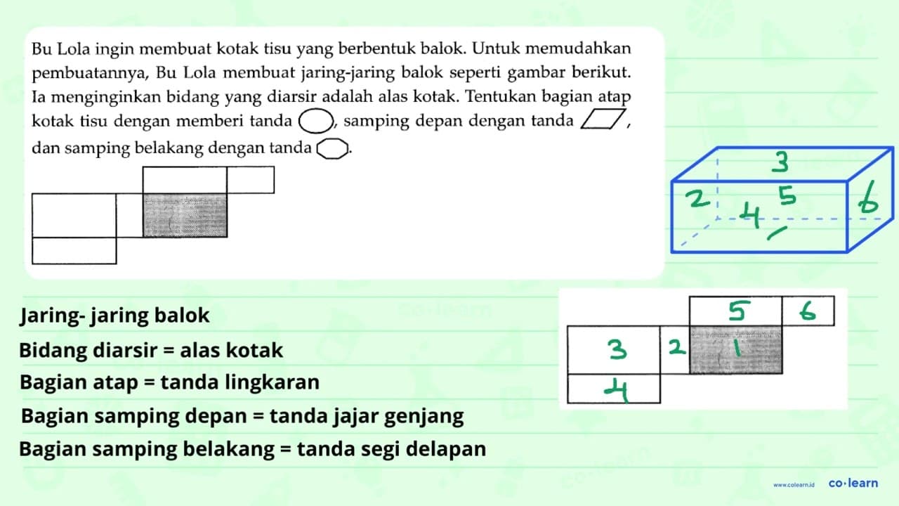 Bu Lola ingin membuat kotak tisu yang berbentuk balok.