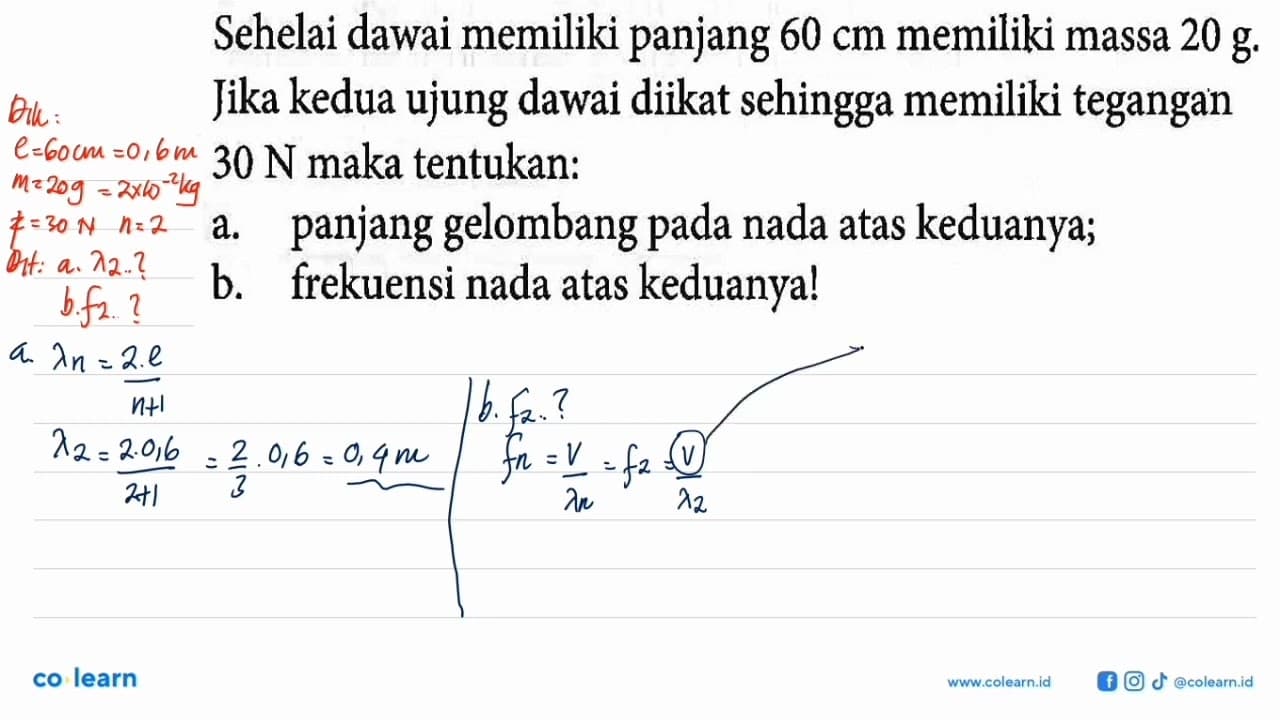 Sehelai dawai memiliki panjang 60 cm memiliki massa 20