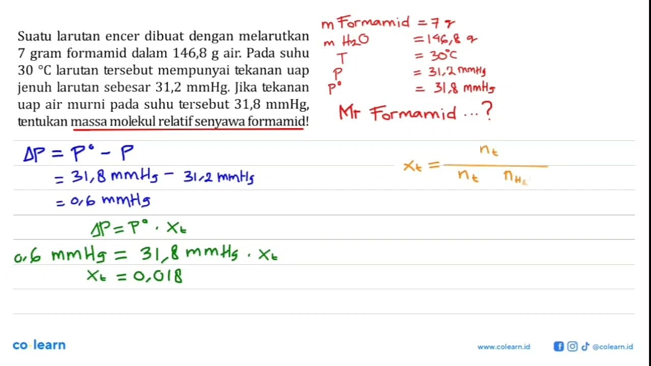 Suatu larutan encer dibuat dengan melarutkan 7 gram