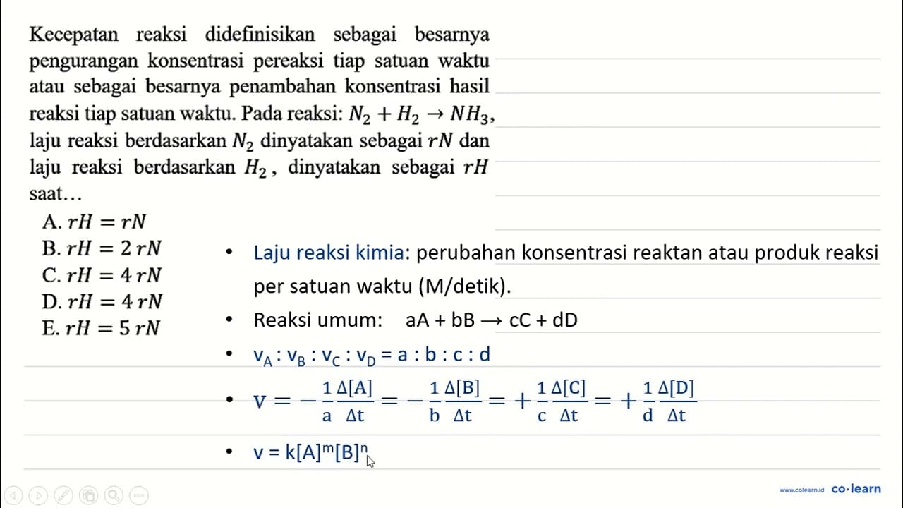 Kecepatan reaksi didefinisikan sebagai besarnya pengurangan