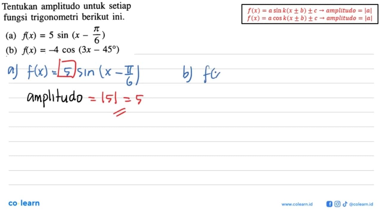 Tentukan amplitudo untuk setiap fungsi trigonometri berikut