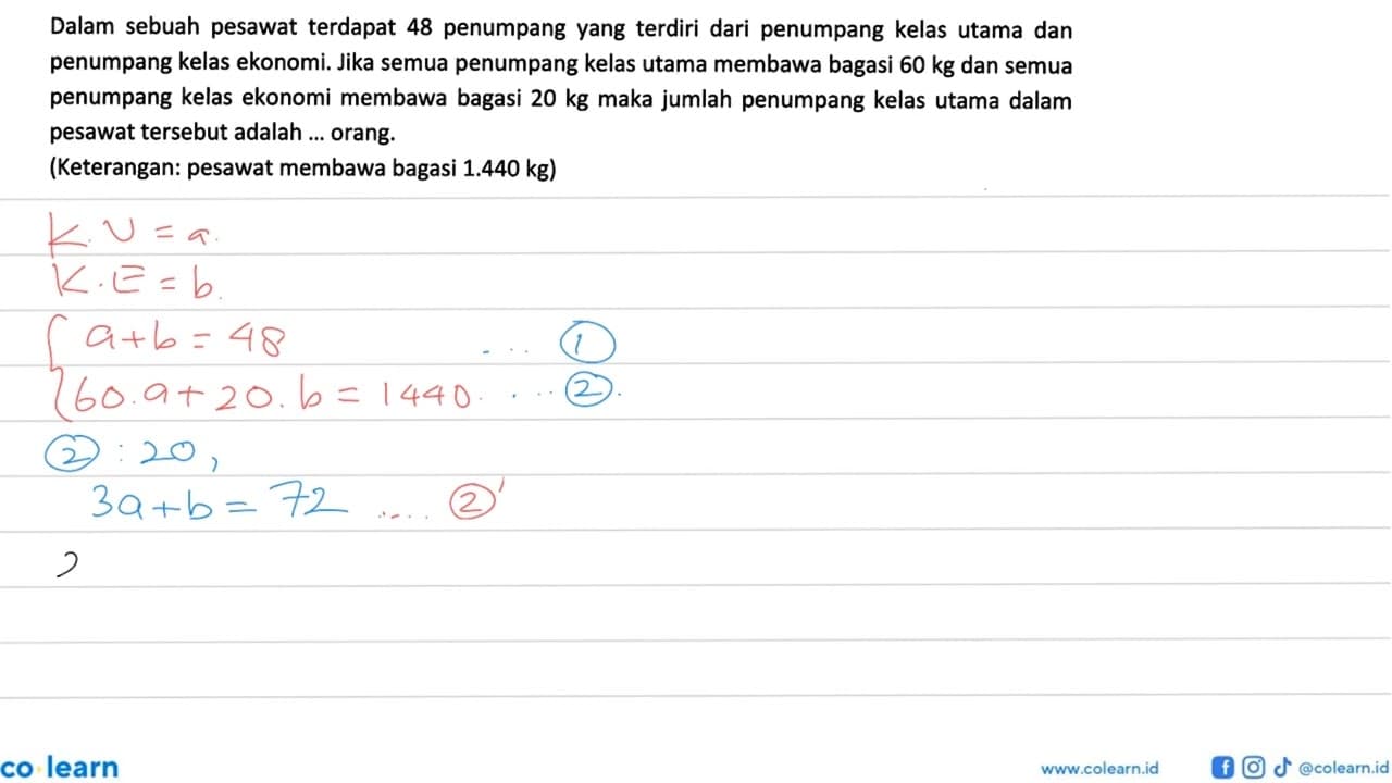 Dalam sebuah pesawat terdapat 48 penumpang yang terdiri