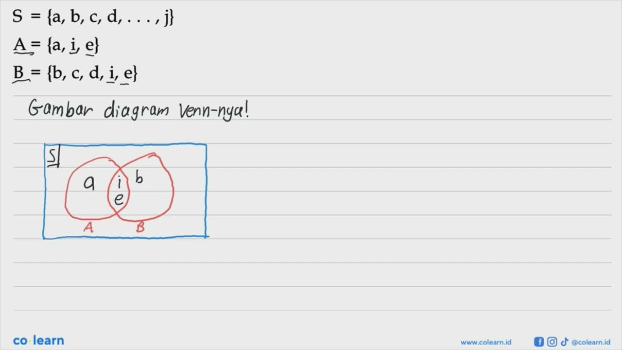 Gambarlah diagram Venn dari himpunan-himpunan berikut.