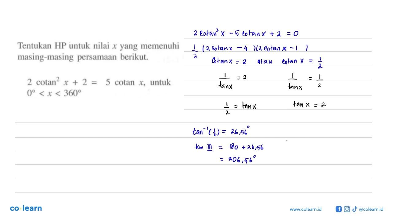 Tentukan HP untuk nilai x yang memenuhi persamaan