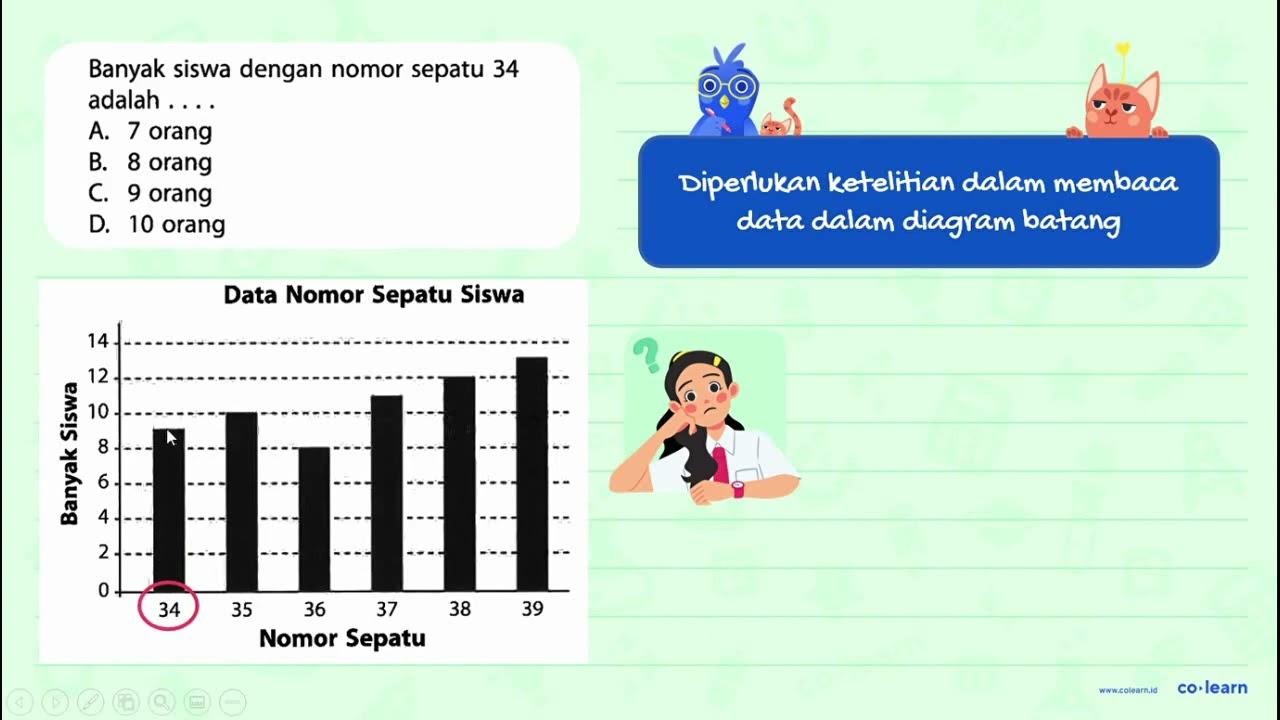 Banyak siswa dengan nomor sepatu 34 adalah . . . .