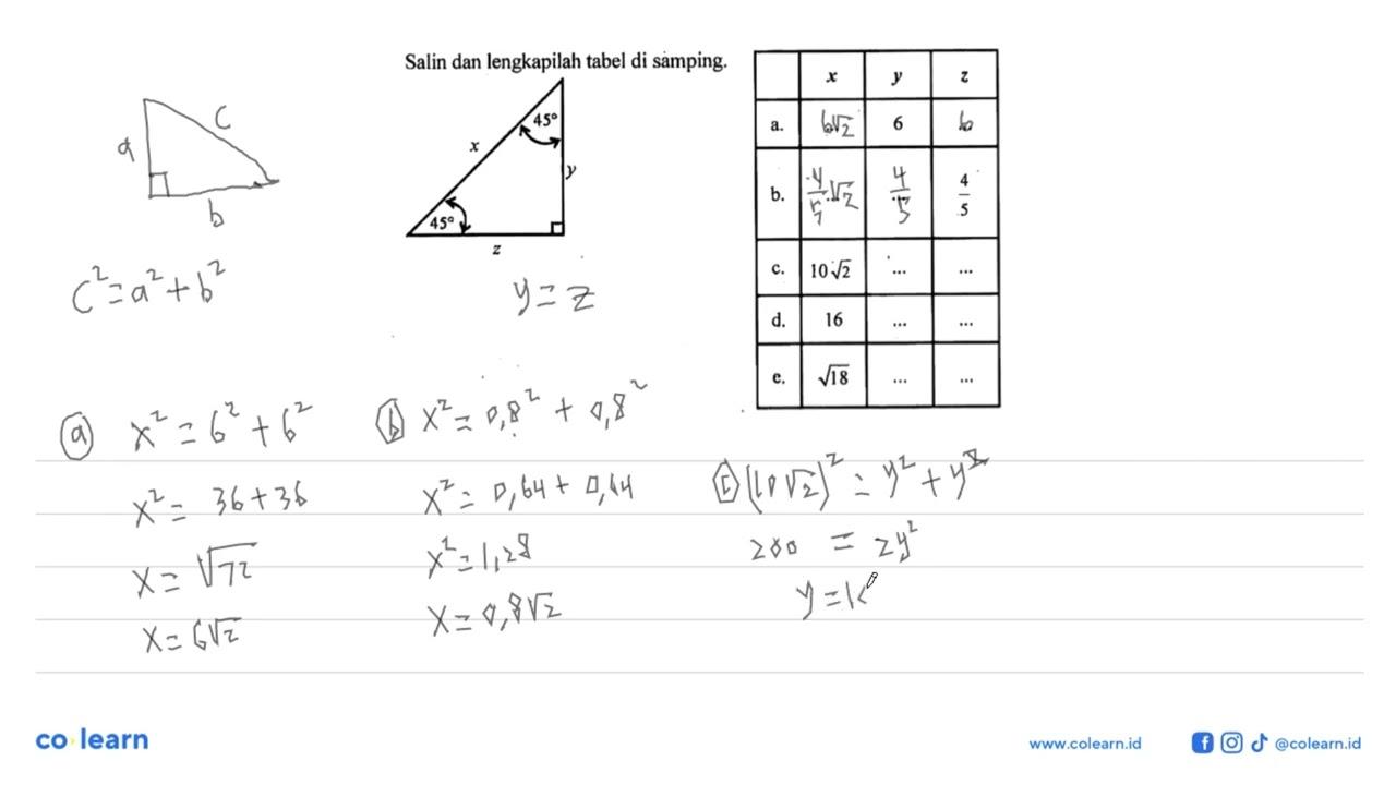 Salin dan lengkapilah tabel di samping.45 x y 45 z x y z a.