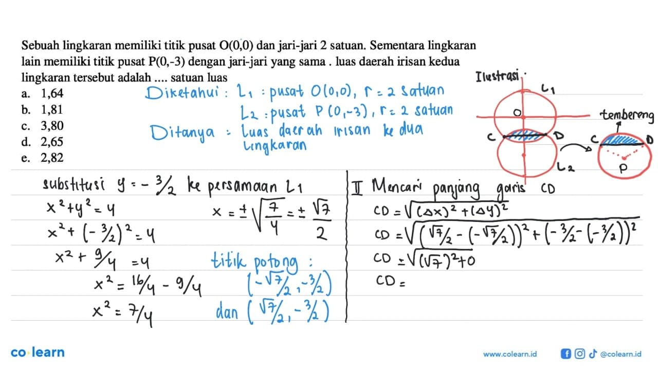 Sebuah lingkaran memiliki titik pusat O(0,0) dan jari-jari